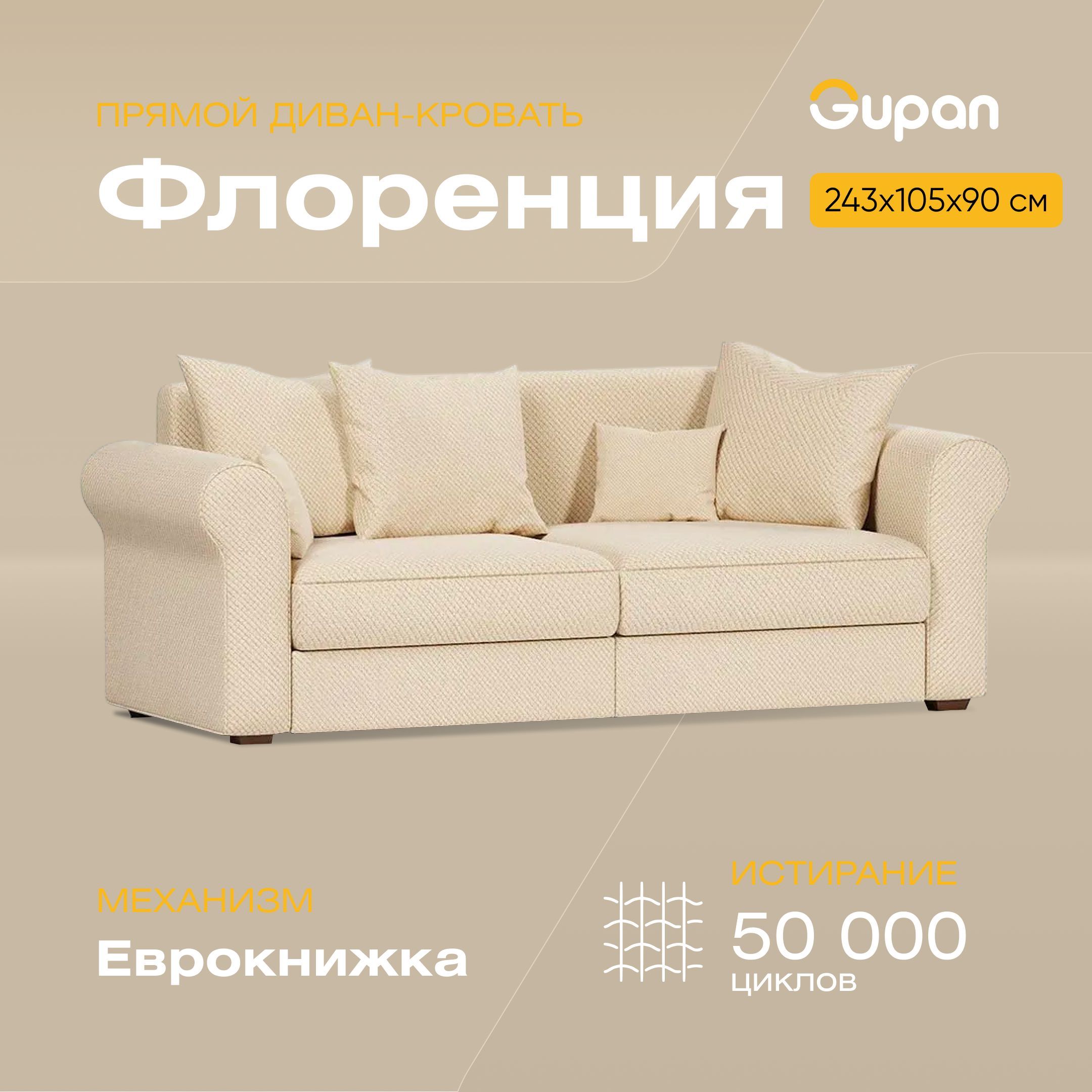 

Диван-кровать Gupan Флоренция, материал Велюр, Amigo Bone, беспружинный, Флоренция