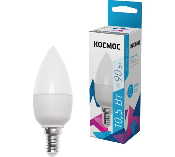 

Лампа Космос LkecLED10.5wCNE1445 10.5W E14 4500 свеча, 10 шт