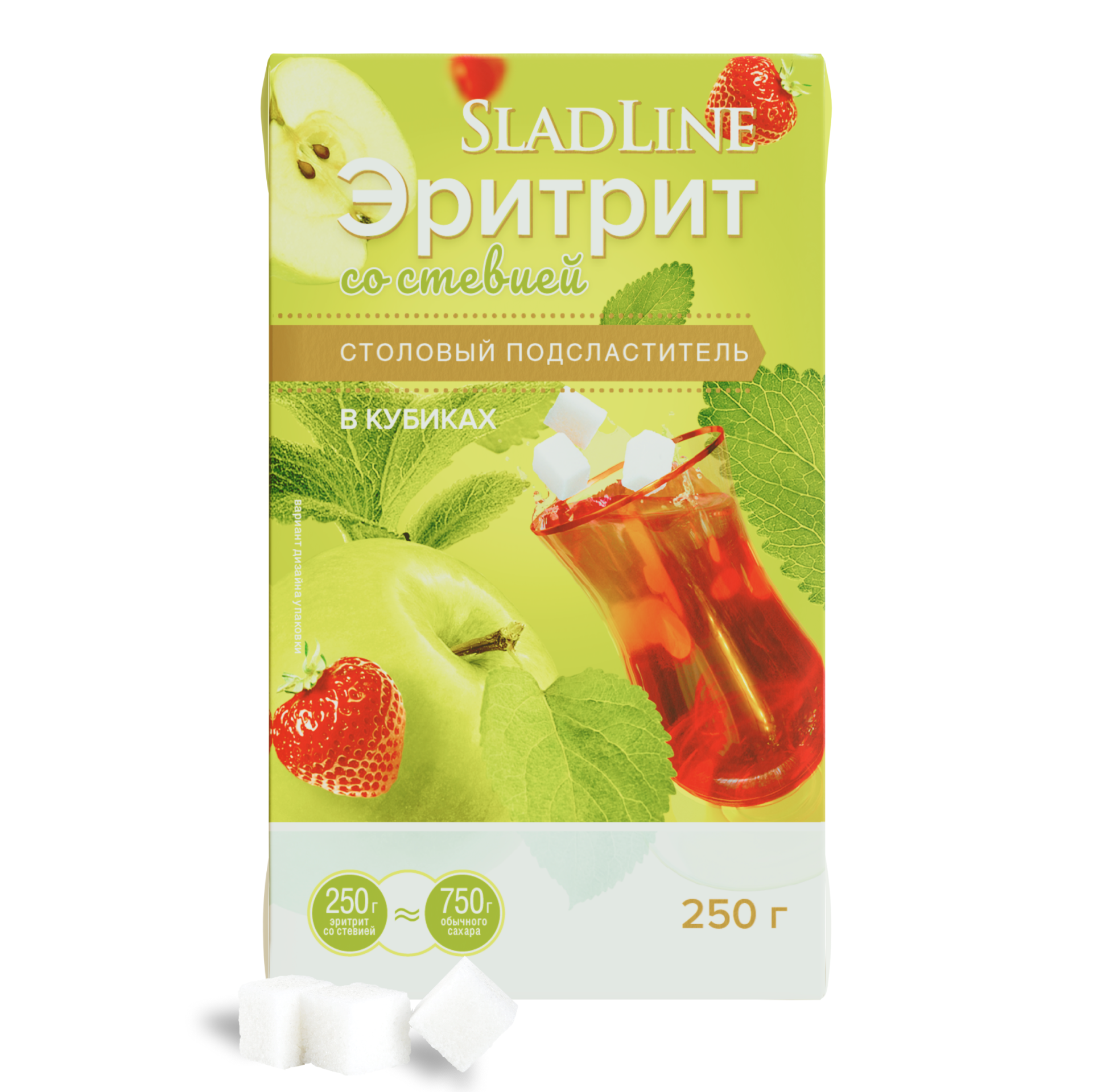 Подсластитель эритрит Сладкий Мир со стевией в кубиках, 250 г