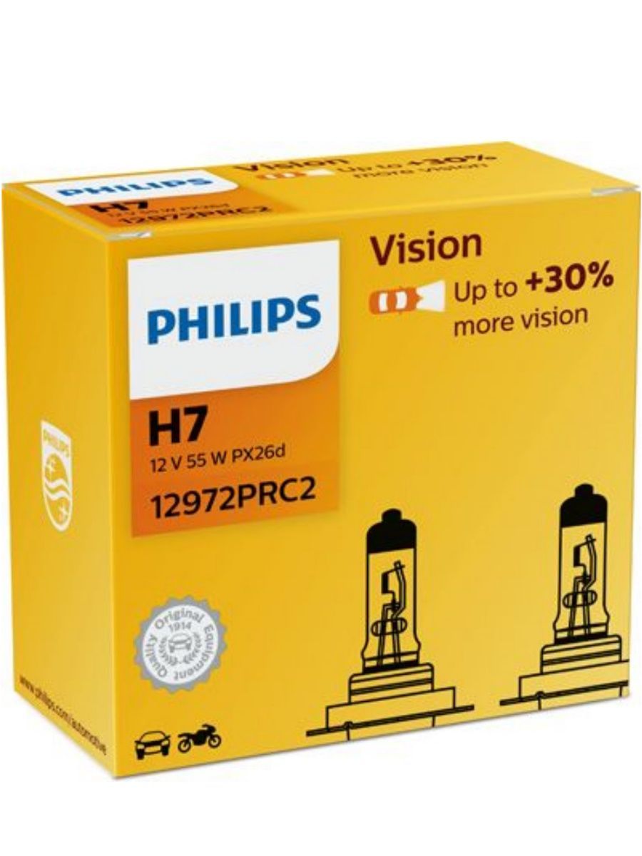 фото Галогенная лампа philips h7 vision 12972prc2, 12в, 55 вт, 2шт