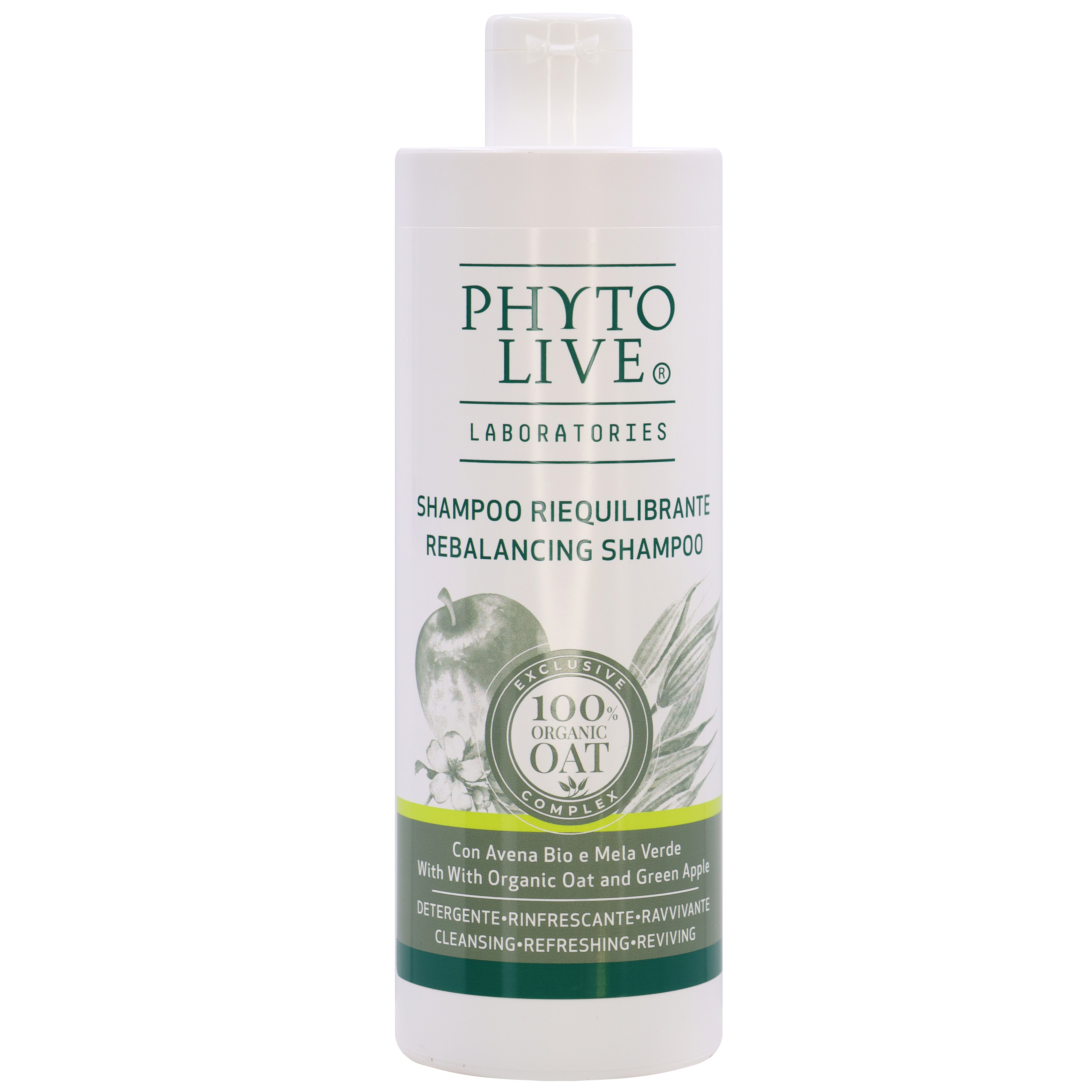 Шампунь PHYTO LIVE балансирующий с Органическим овсом и зеленым яблоком для жирных волос.