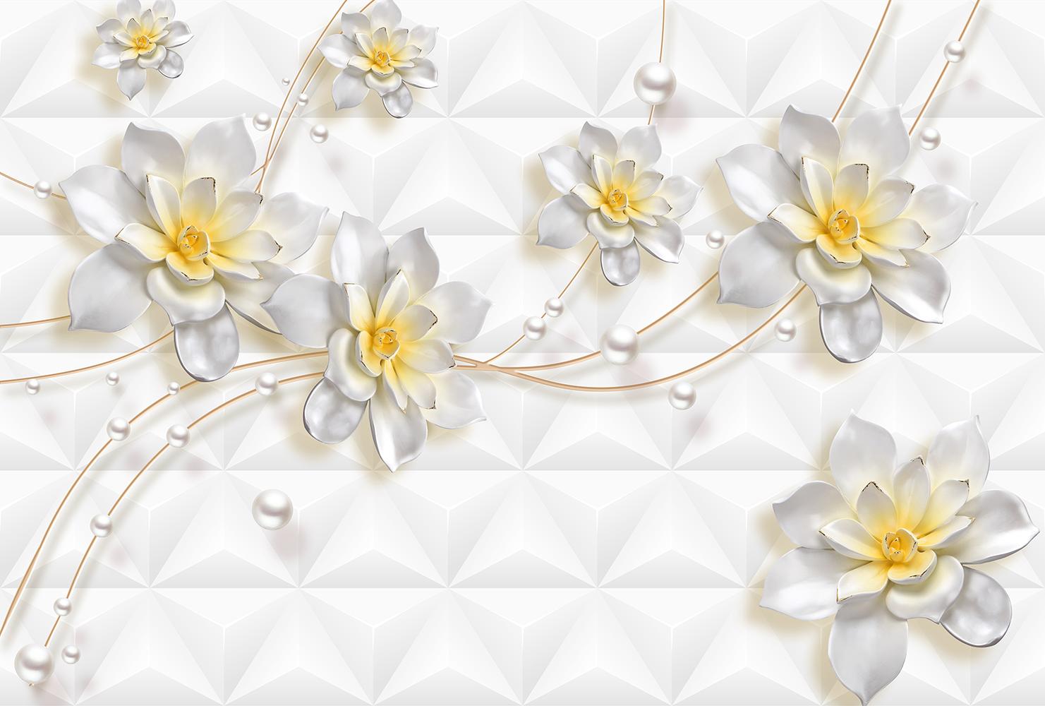 Фотообои Divino Decor Z-167 Белые цветы с жемчугом 400х270 DIVINO бусы с жемчугом