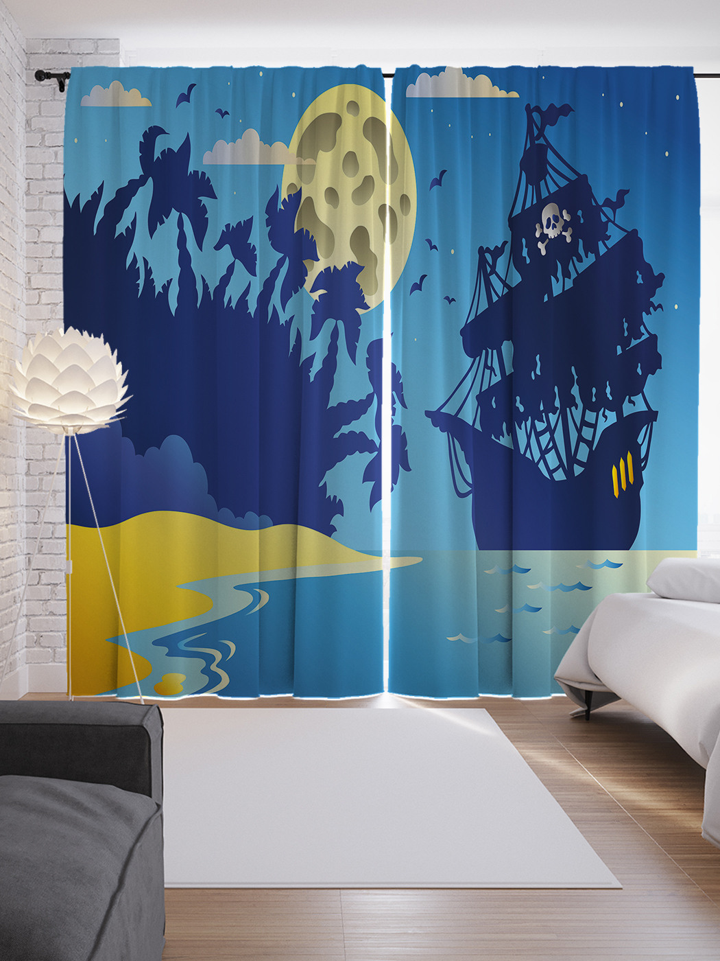 

Шторы JoyArty с фотопечатью "Ночью у острова" из сатена, 290х265 см, Ночью у острова