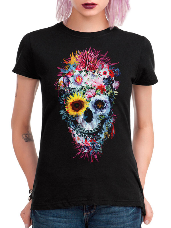Футболка женская DreamShirts Studio Цветочный Череп 012-flowerskull-1 черная 3XL