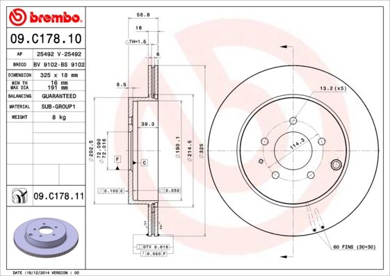 

Диск Тормозной Задний Вент.D=325Мм. Brembo 09C17811