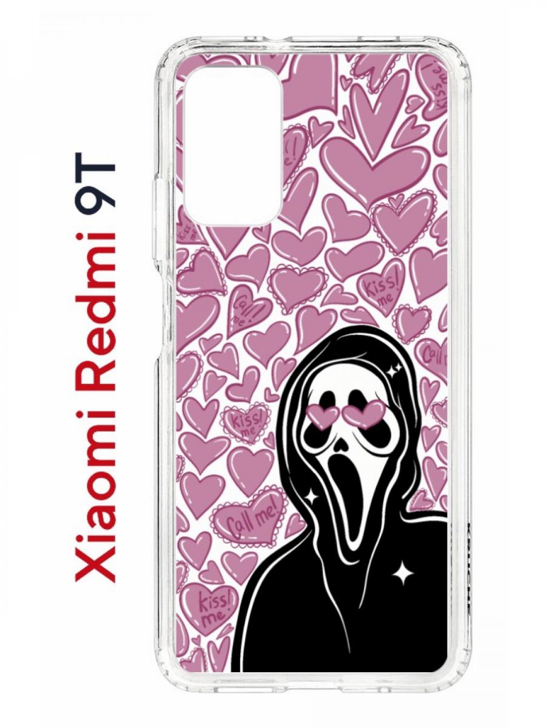 

Чехол на Redmi 9T Kruche Print Любовь и Крик,противоударный бампер,с защитой камеры, Прозрачный;розовый;черный;белый, Ксиоми редми 9т