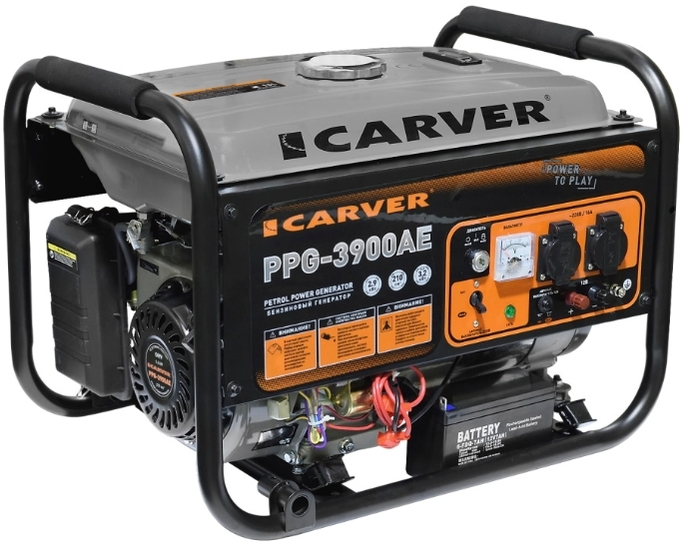 

Генератор CARVER PPG- 3900АE (LT-170F, 2,9/3,2кВт, 220В, бак 15л, электрический стартер)