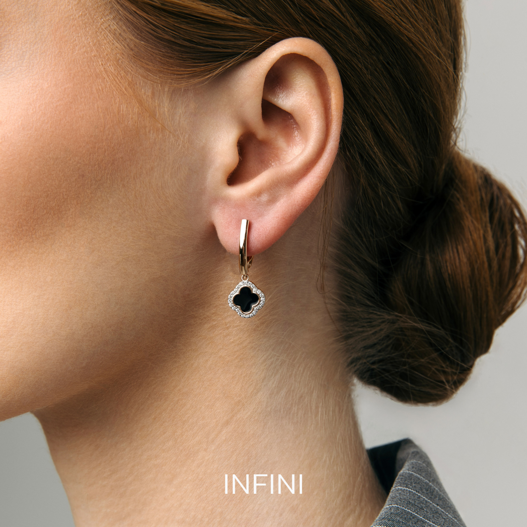 

Серьги подвески из золота INFINI Клевер, фианит/эмаль, 122654