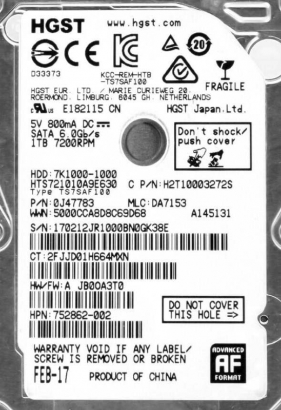 

Жесткий Диск Hitachi HTS721010A9E630 1Tb SATAIII 2,5" HDD, HTS721010A9E630