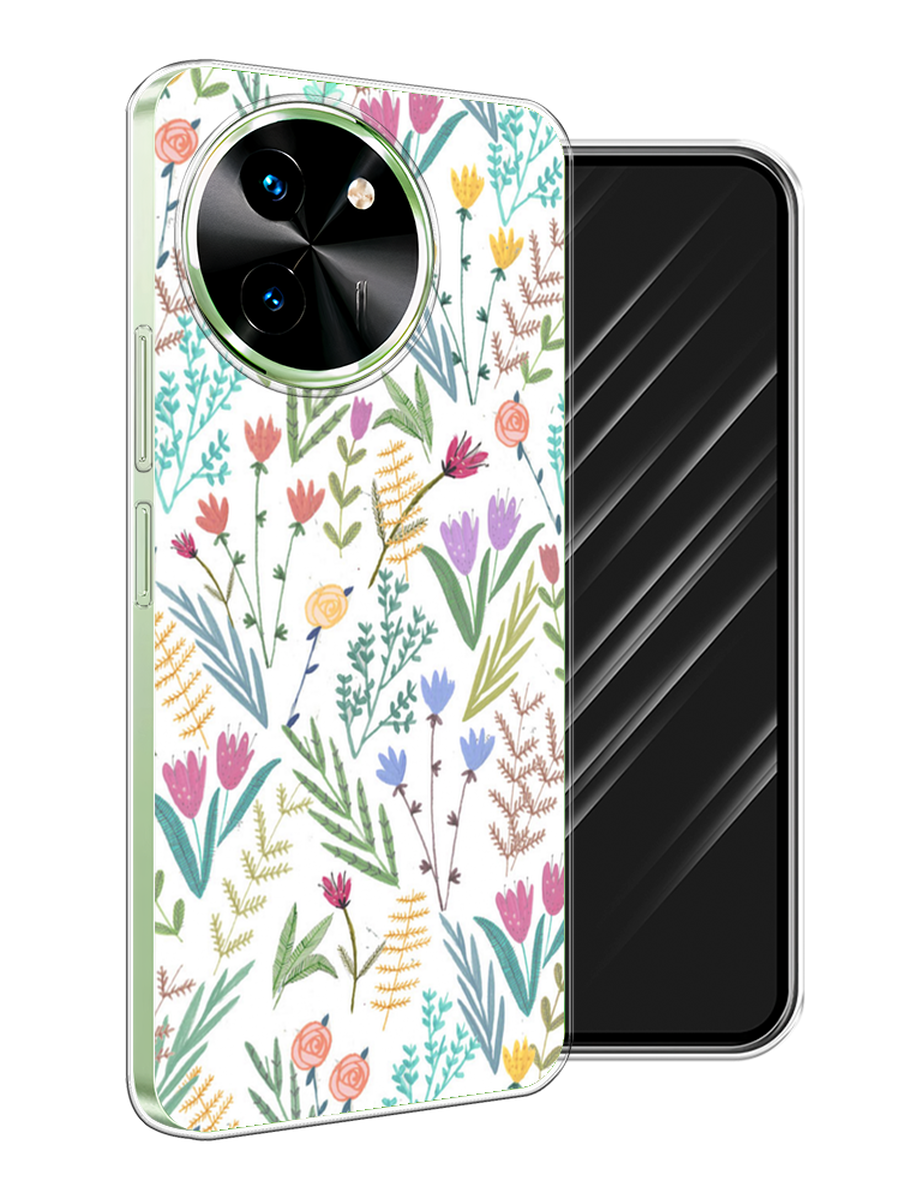 

Чехол Awog на Vivo T3x/Y38 5G "Полевые цветы рисунок", Белый;зеленый, 2610650-1