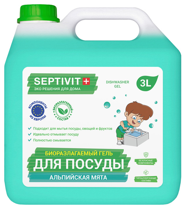 фото Средство для мытья посуды альпийская мята septivit premium 3л