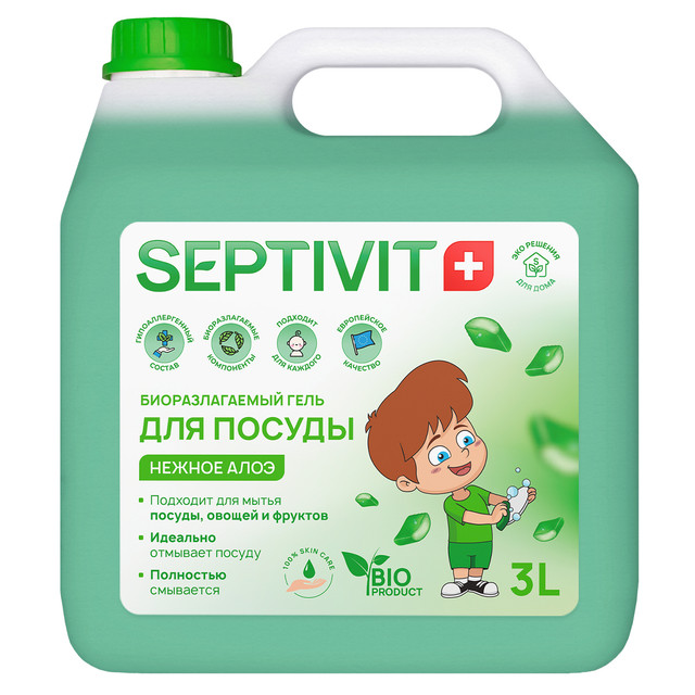 фото Средство для мытья посуды нежное алоэ septivit premium 3л