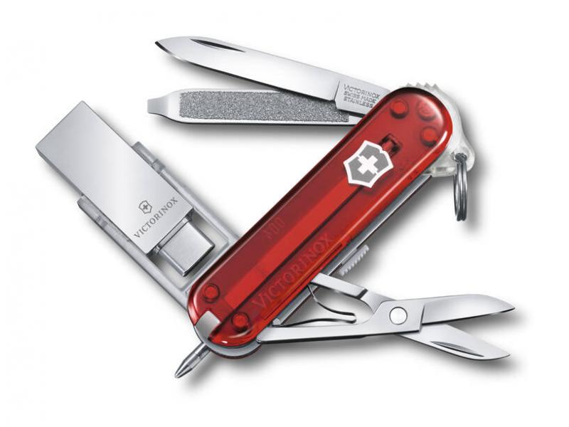 фото Нож-брелок victorinox usb 16 гб, 58 мм, 8 функций, полупрозрачный красный