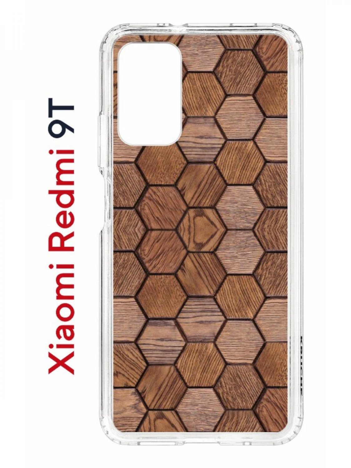 Чехол на Redmi 9T Kruche Print Текстура орех,противоударный бампер,с защитой камеры