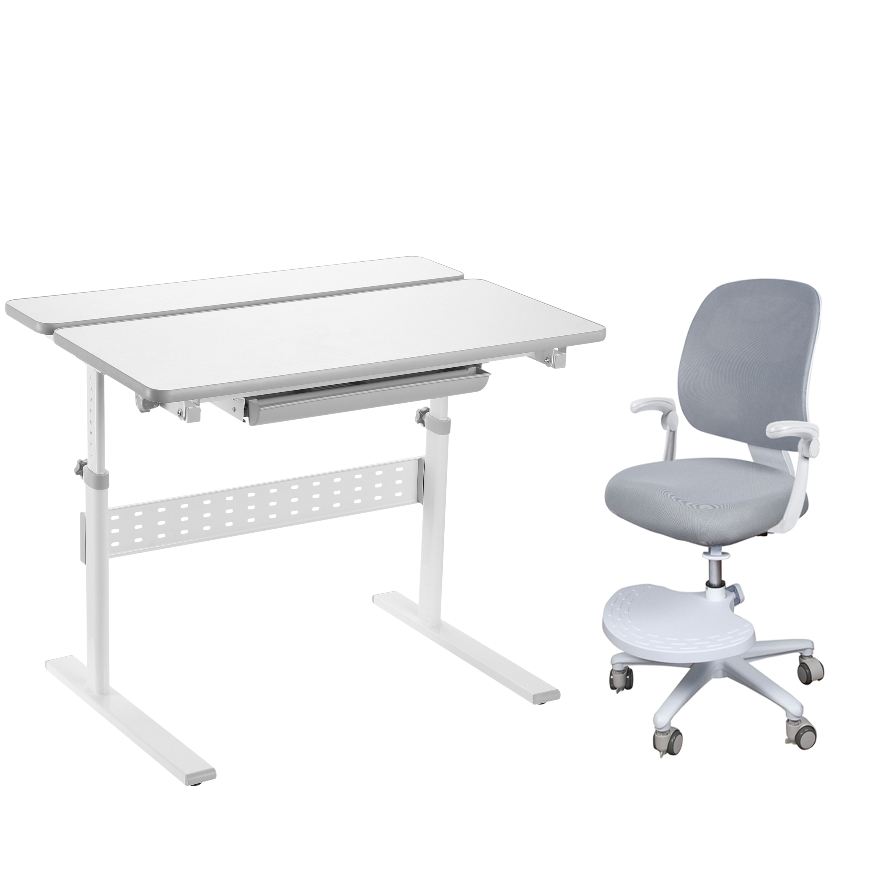 

Регулируемый по высоте парта и кресло с подлокотниками FunDesk Colore Marte Grey, Colore + Marte
