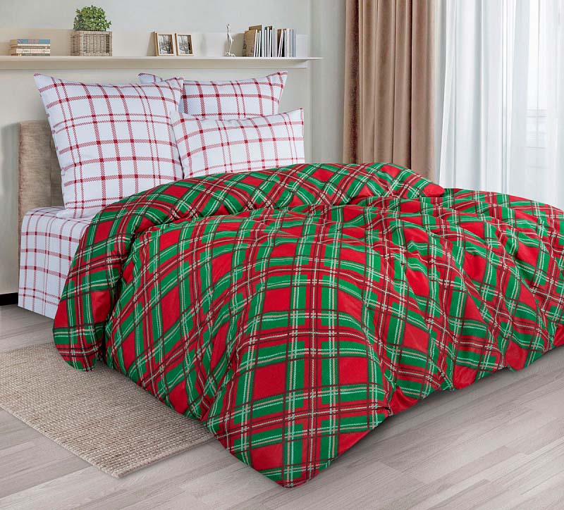 фото Комплект постельного белья guten morgen рис. 942 tartan 2 спальное макси с нав.70x70 см