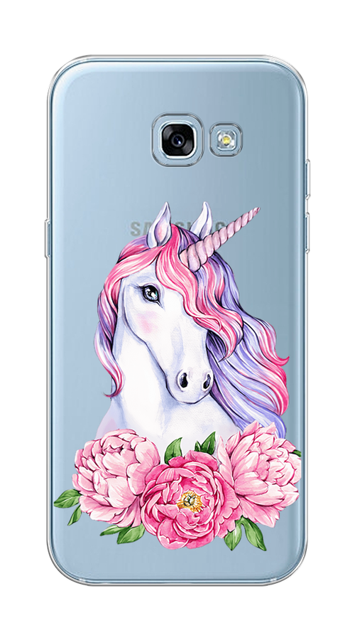

Чехол на Samsung Galaxy A5 2017 "Единорог с пионами", Розовый;белый;зеленый, 20650-1