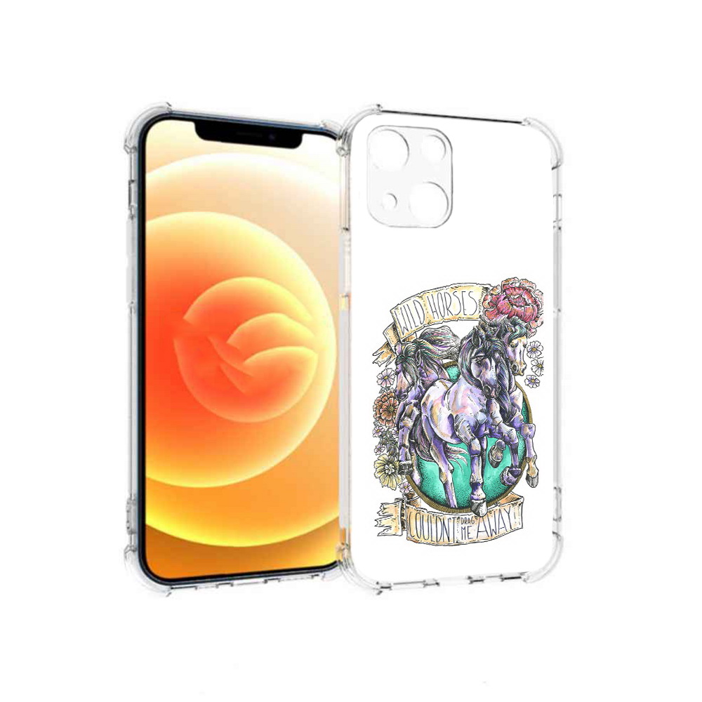 

Чехол MyPads Tocco для Apple iPhone 13 рисунок коней в цветах (PT163239.611.582), Прозрачный, Tocco
