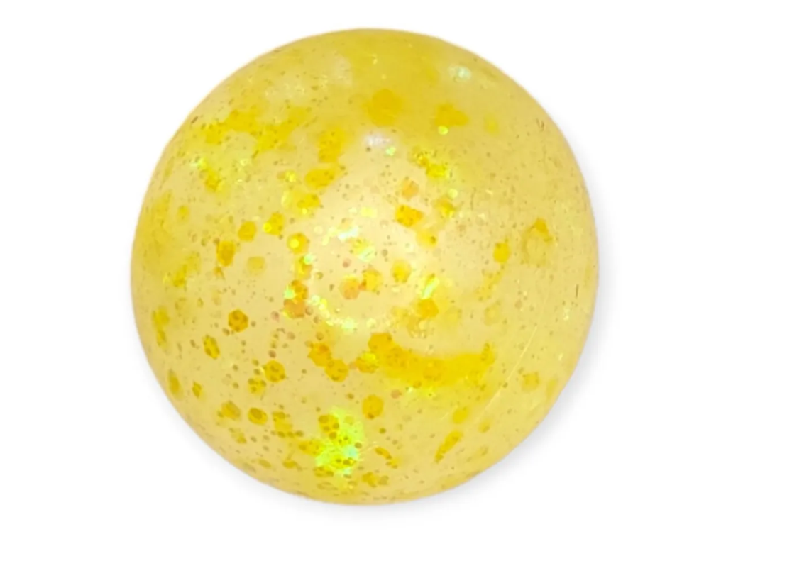 Игрушка мячик антистресс сквиш эластичный с блестками желтый