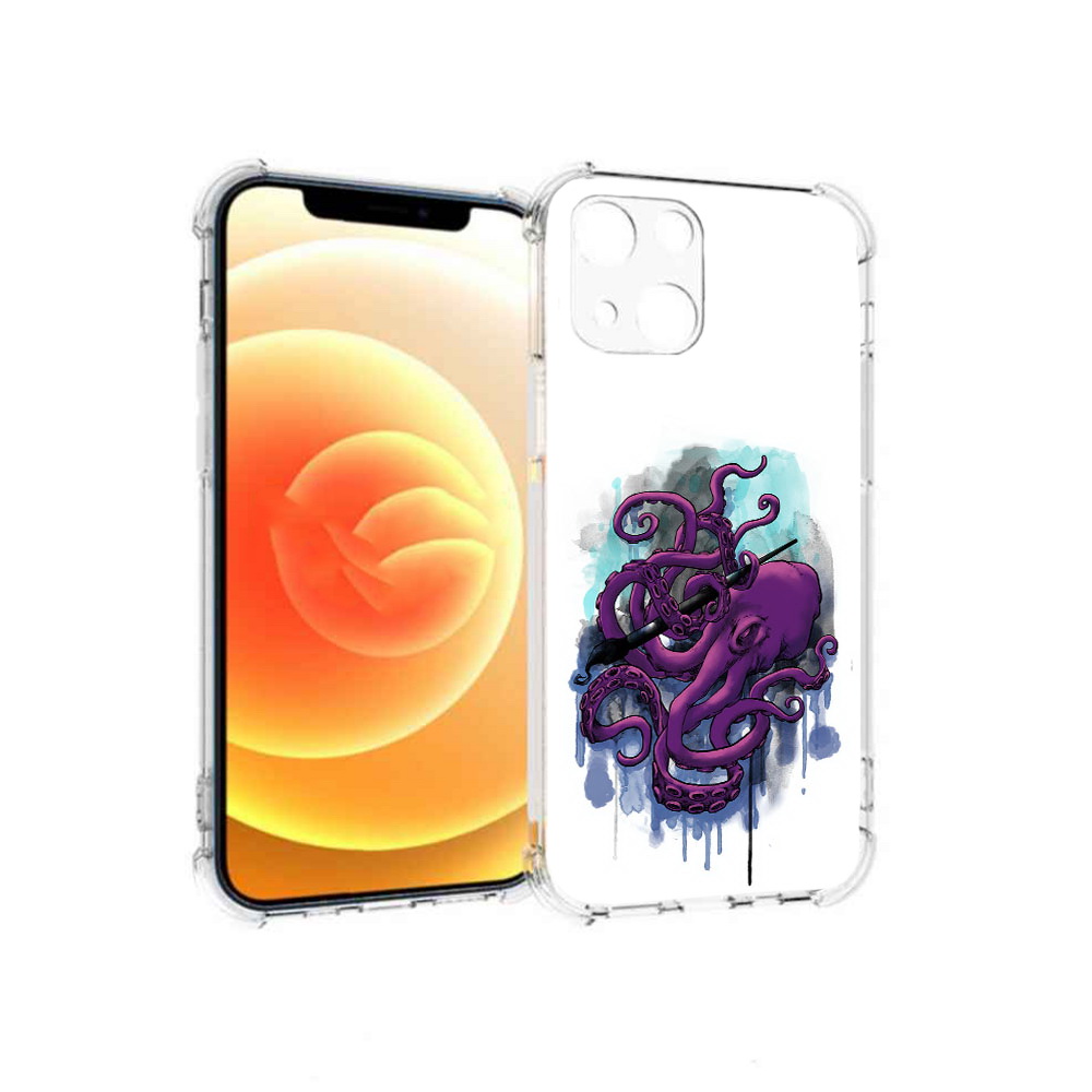 

Чехол MyPads Tocco для Apple iPhone 13 фиолетовый осьминог (PT163239.611.658), Прозрачный, Tocco