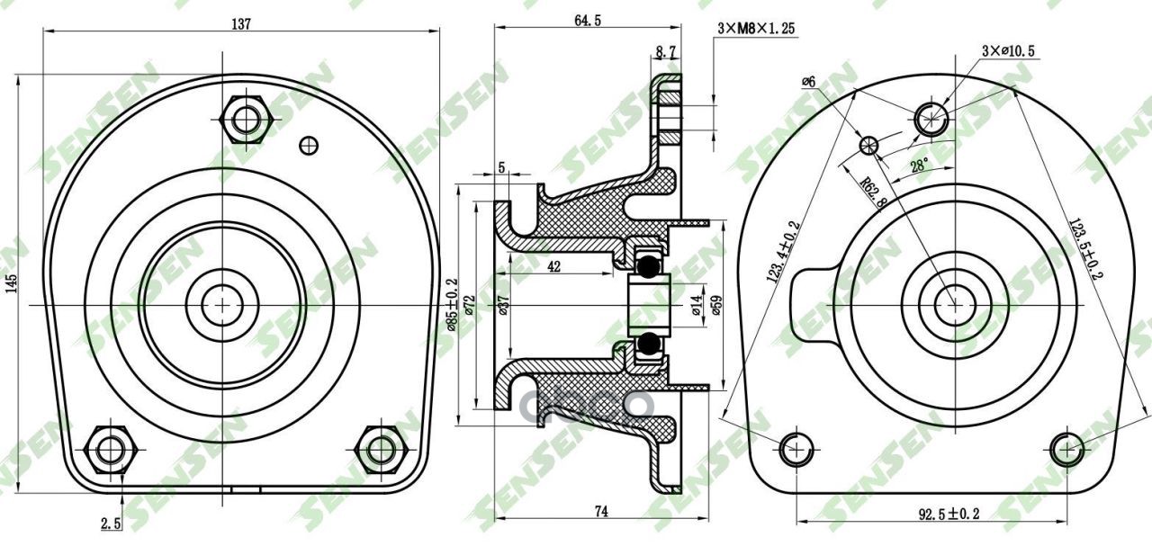 

Опора Амортизатора Переднего Правого Fiat Doblo/Palio 96 Sensen M61215 Sensen арт. M61215