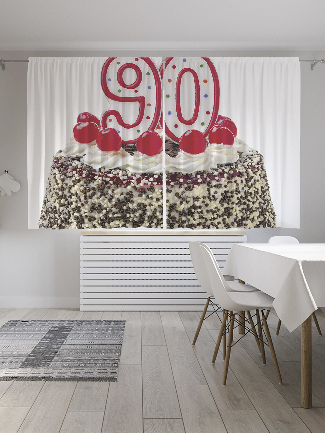 

Шторы с фотопечатью JoyArty "Ягодный торт на 90-летие" из сатена, 290х180 см