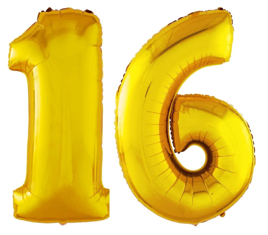 Шар воздушный фольгированный Цифра 16, цвет золотой 42