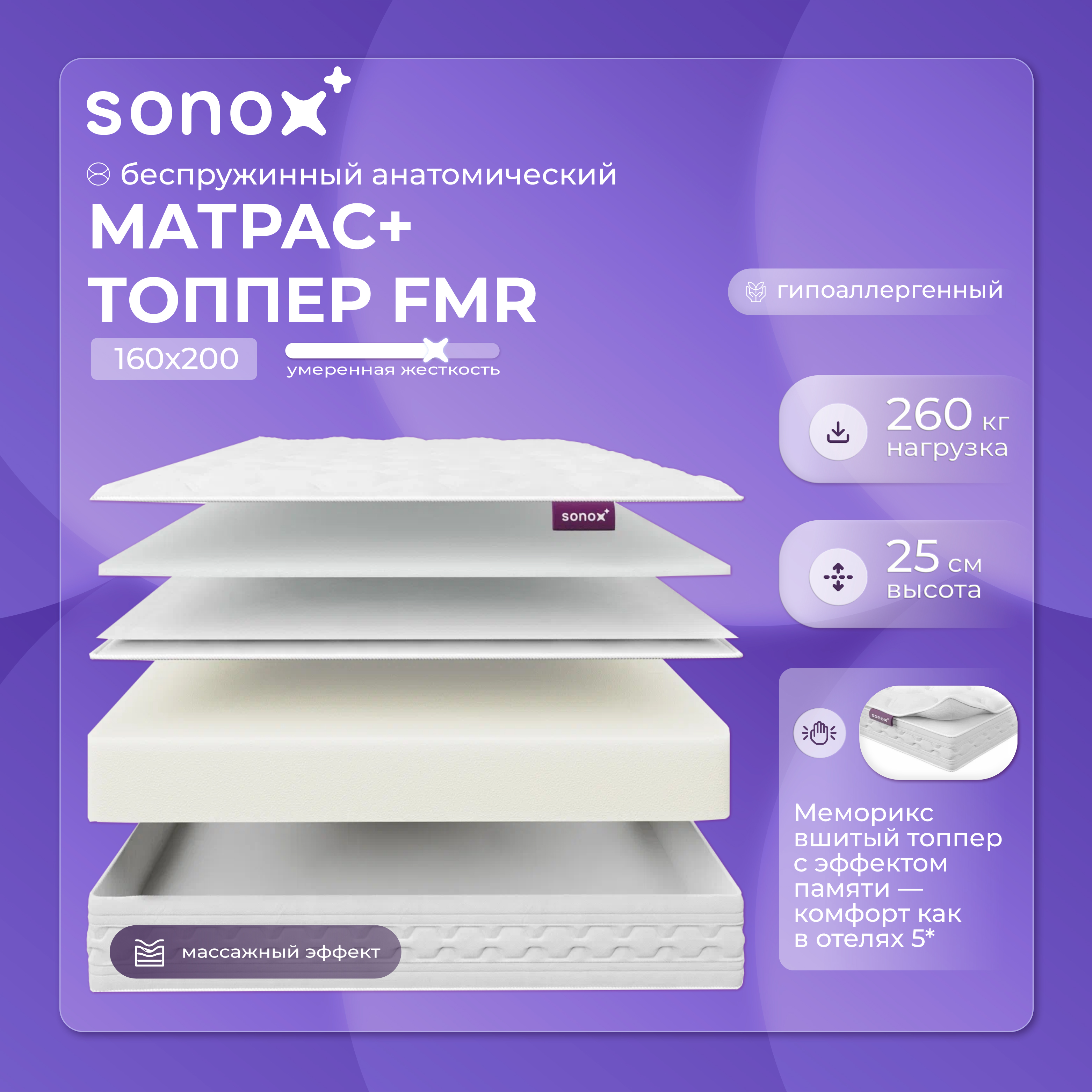 Матрас SONOX 160х200см с топпером 2в1 31250₽