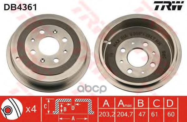 Db4361_барабан тормозной fiat grand punto, opel corsa d 1.0/1.2 05>