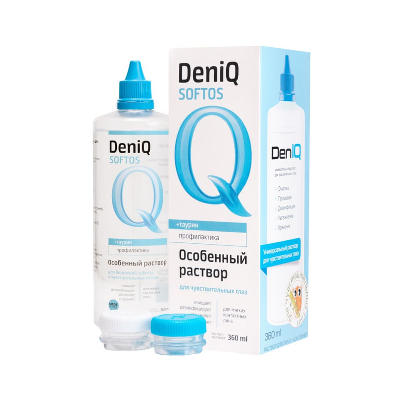 Купить DenIQ Unihyal + таурин, Растворы многофункциональные DenIQ для мягких контактных линз 360 мл с контейнером
