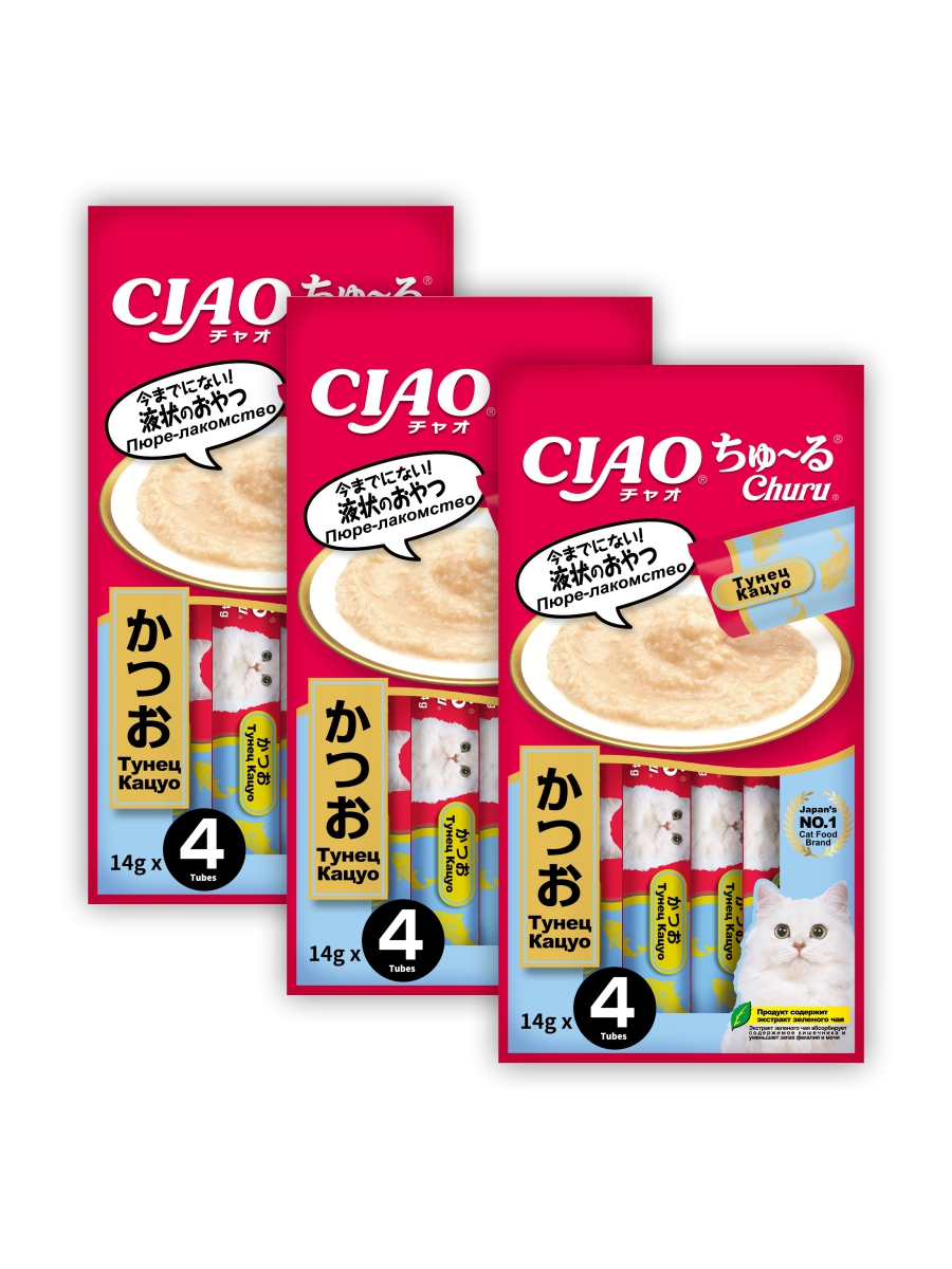 

Лакомство для кошек Inaba Ciao Churu,пюре, тунец кацуо, 3 шт по 4*14г, ЧАО ЧУРУ