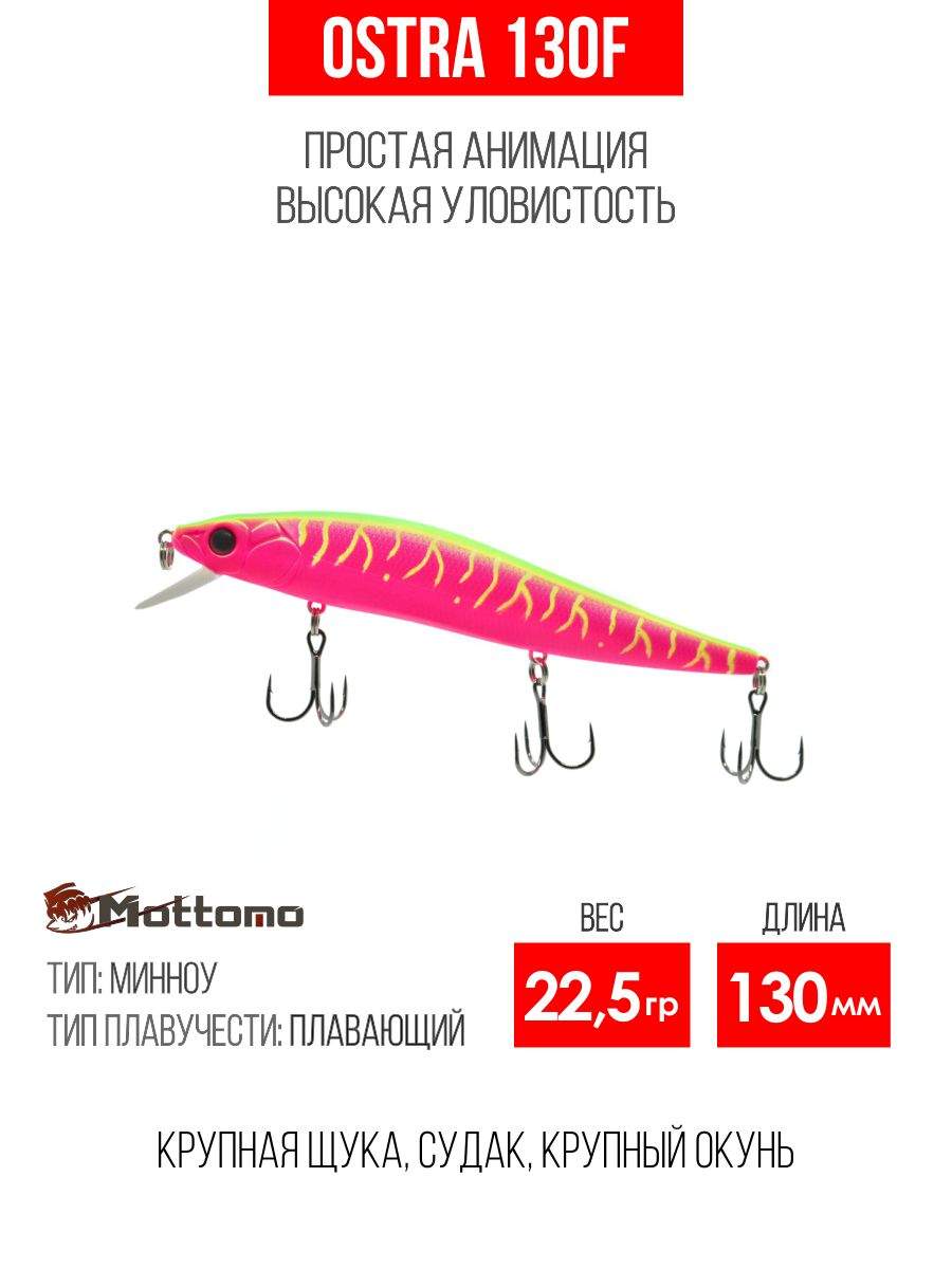 

Воблер Mottomo Ostra 130F 22,5g Watermelon Pink, Разноцветный, Ostra