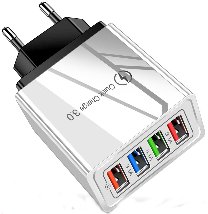 фото Сетевое зарядное устройство quick charge 3.0 с 4 usb выходами (белый) gsmin