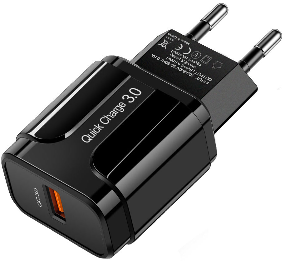 фото Сетевое зарядное устройство quick charge 3.0 usb (до 12v, 3a) (черный) gsmin