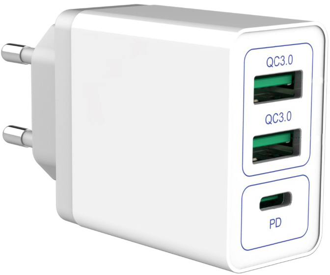 фото Сетевое зарядное устройство quick charge 3.0 2хusb+ pd 3.0 type-c (белый) gsmin