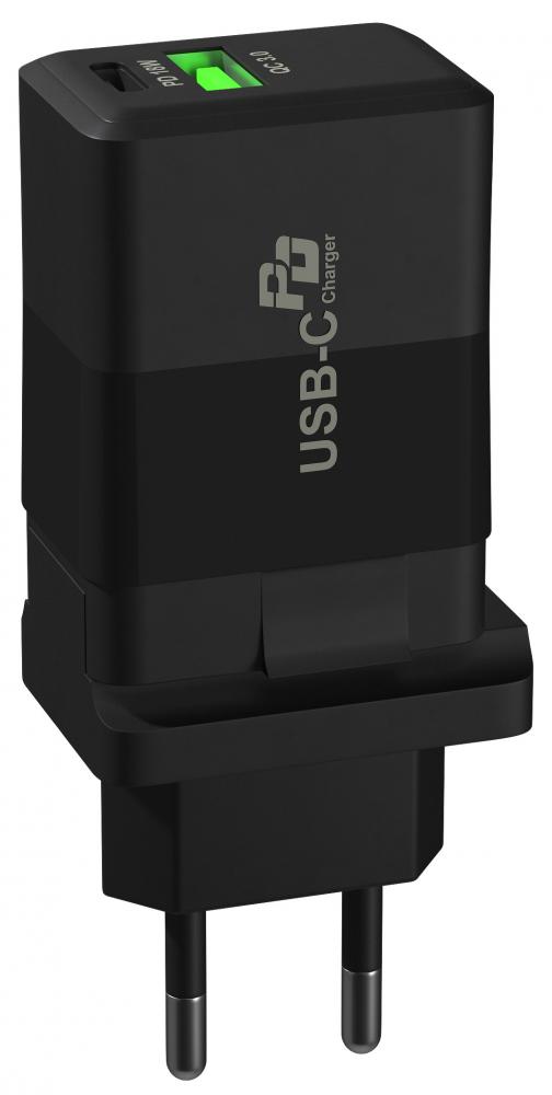 фото Сетевое зарядное устройство quick charge 3.0 usb + pd type-c (5-12v, 3a, 18w) (черный) gsmin