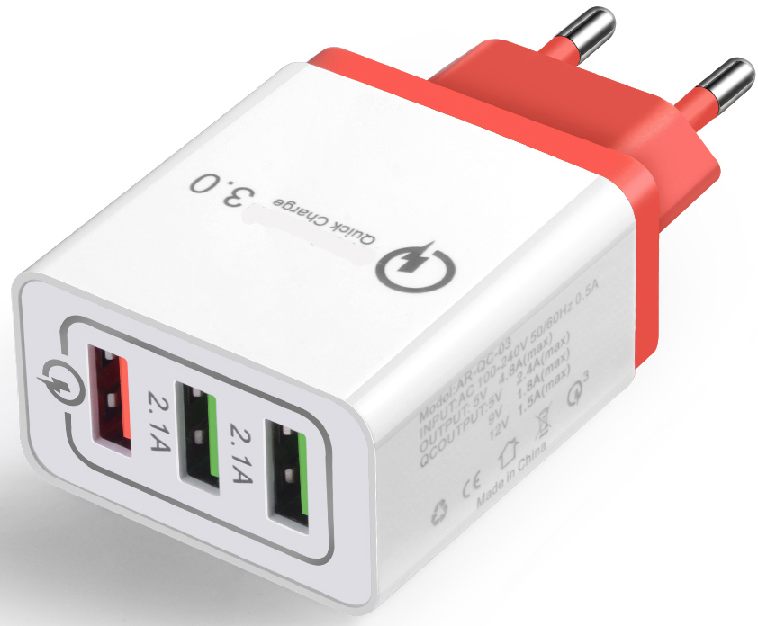 фото Сетевое зарядное устройство quick charge 3.0 с 3 usb разъёмами (красный) gsmin