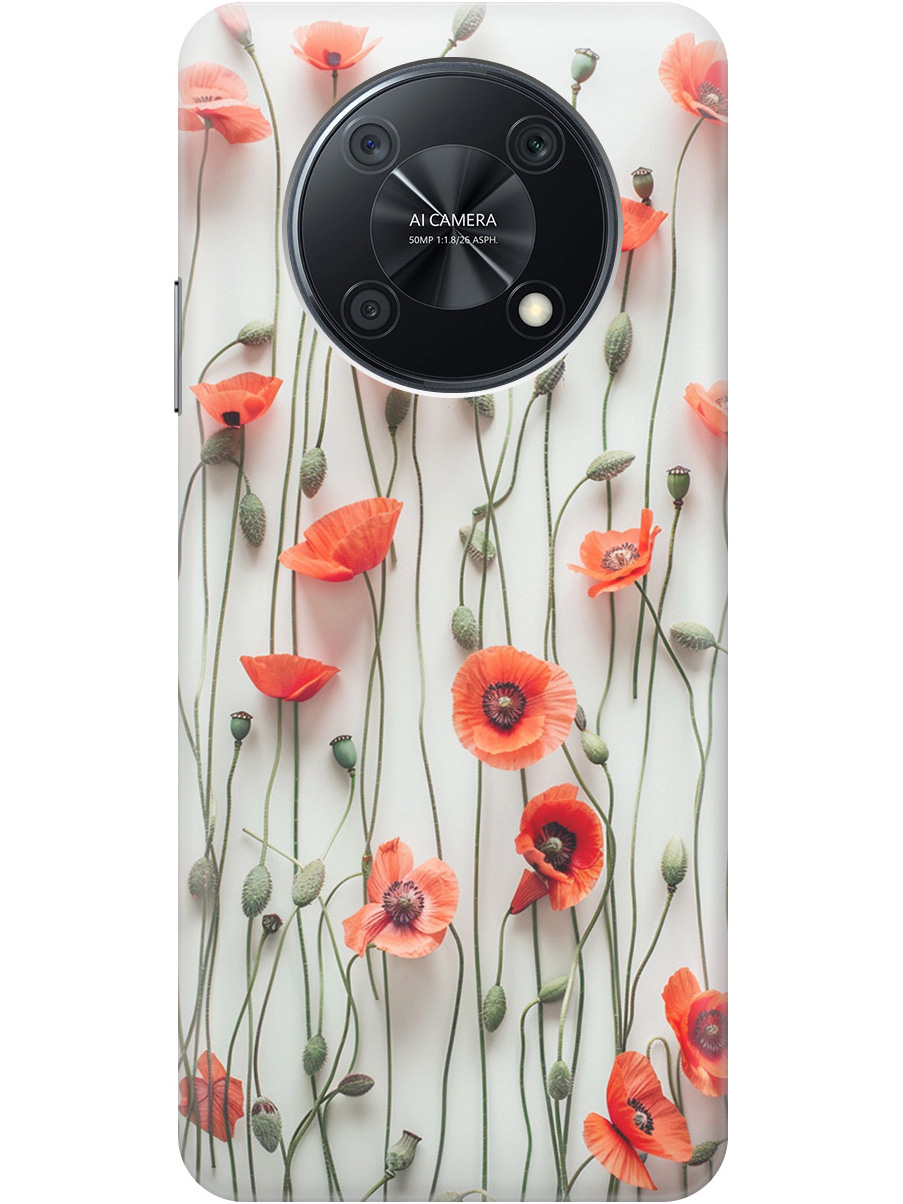 

Силиконовый чехол на Huawei nova Y90 с рисунком "Маки на белой стене", Белый;красный, 20000551