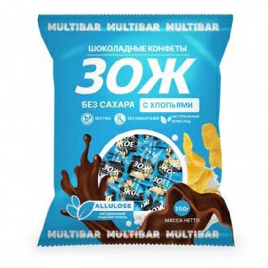 

Конфеты шоколадные Multibar ЗОЖ с воздушными хлопьями без сахара 150г