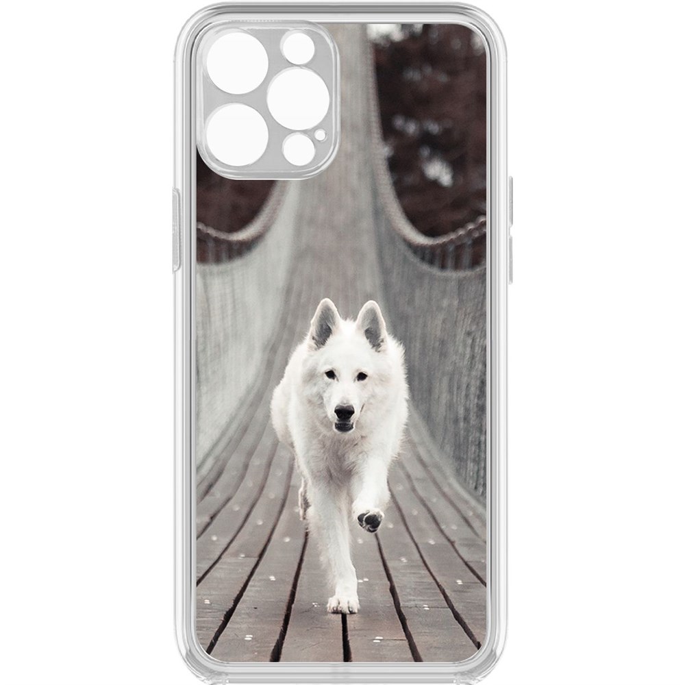 

Чехол-накладка Krutoff Clear Case Пес на мосту для iPhone 12 Pro с защитой камеры, Прозрачный