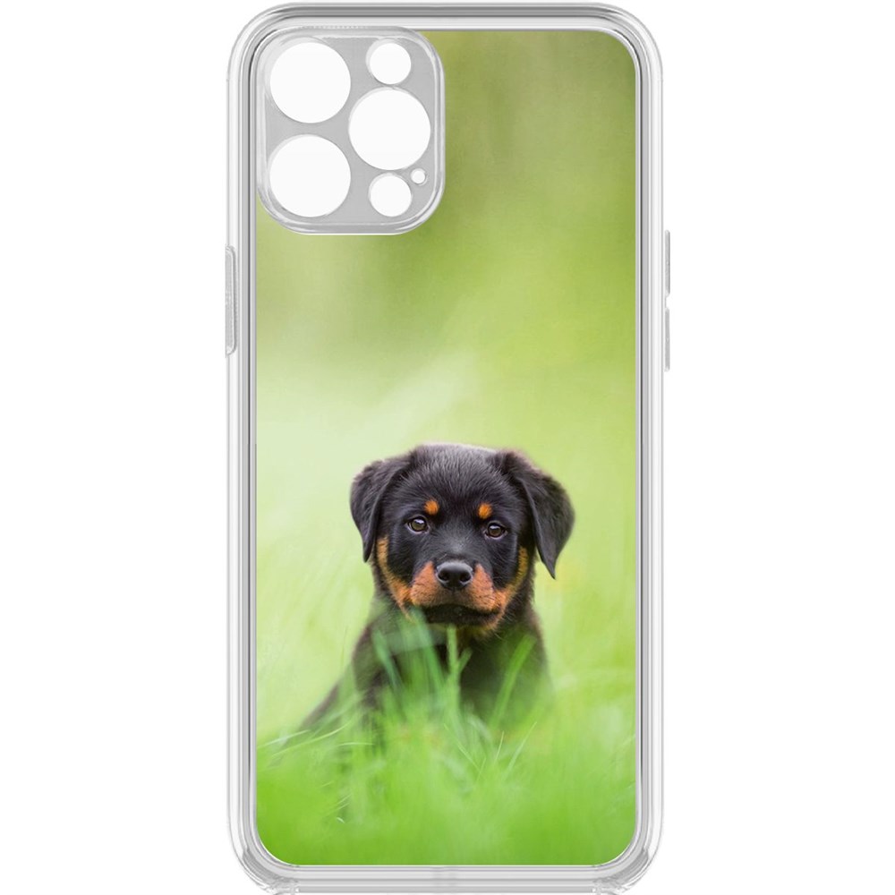 

Чехол-накладка Krutoff Clear Case Щенок ротвейлера для iPhone 12 Pro с защитой камеры, Прозрачный