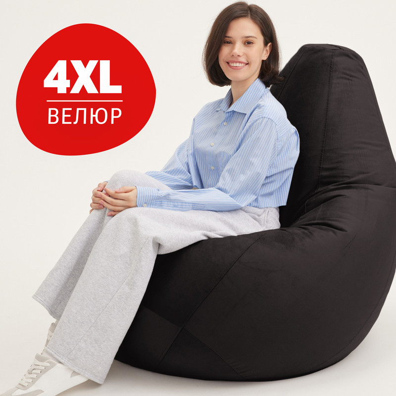 

Кресло-мешок Bean Joy груша, размер XXХXL, велюр, черный, Груша_велюр_Эк
