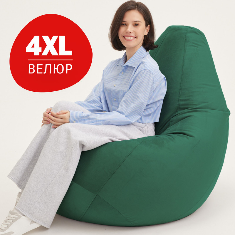 Кресло-мешок Bean Joy груша, размер XXХXL, велюр, зеленый