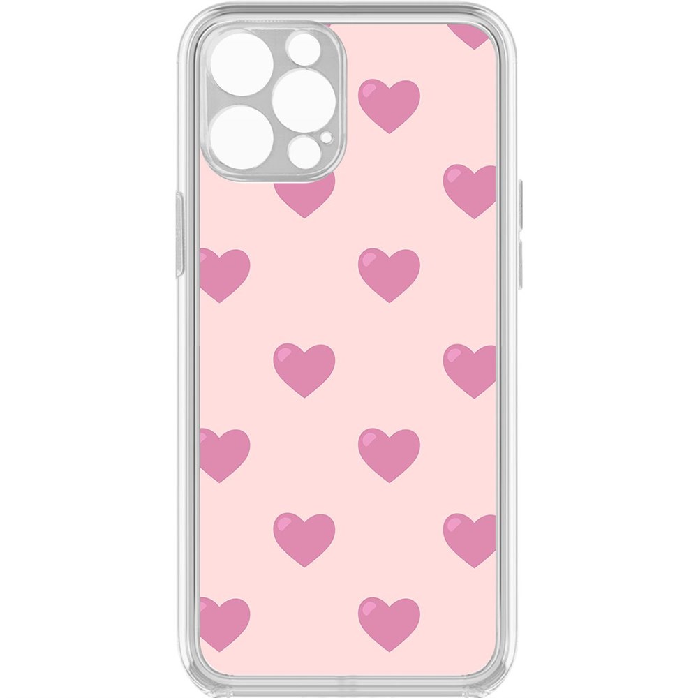 

Чехол-накладка Krutoff Clear Case Пурпурные сердца для iPhone 12 Pro с защитой камеры, Прозрачный