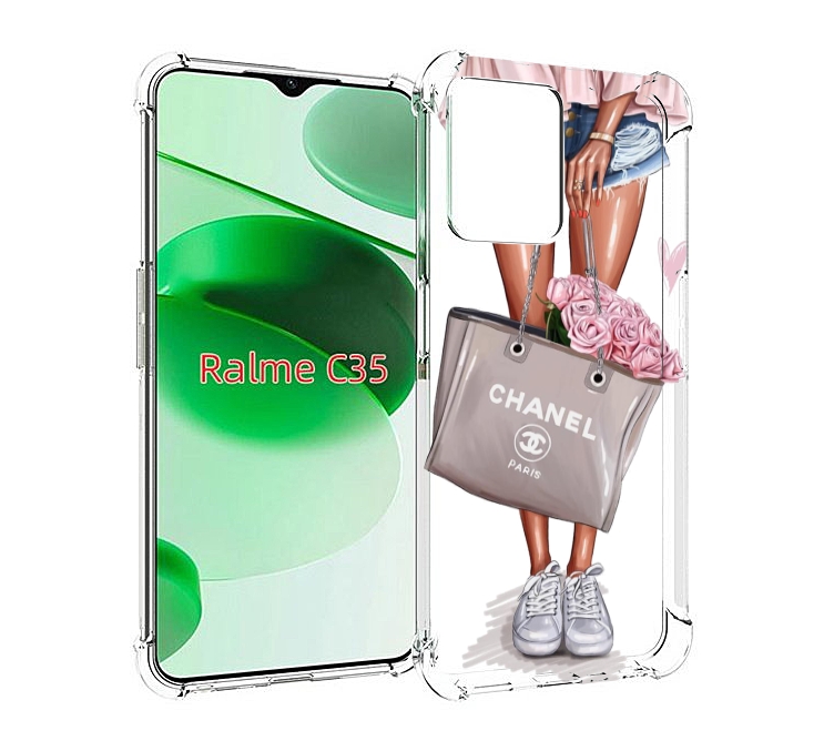 

Чехол MyPads Девушка-с-сумкой женский для Realme C35 / Narzo 50A Prime, Прозрачный, Tocco