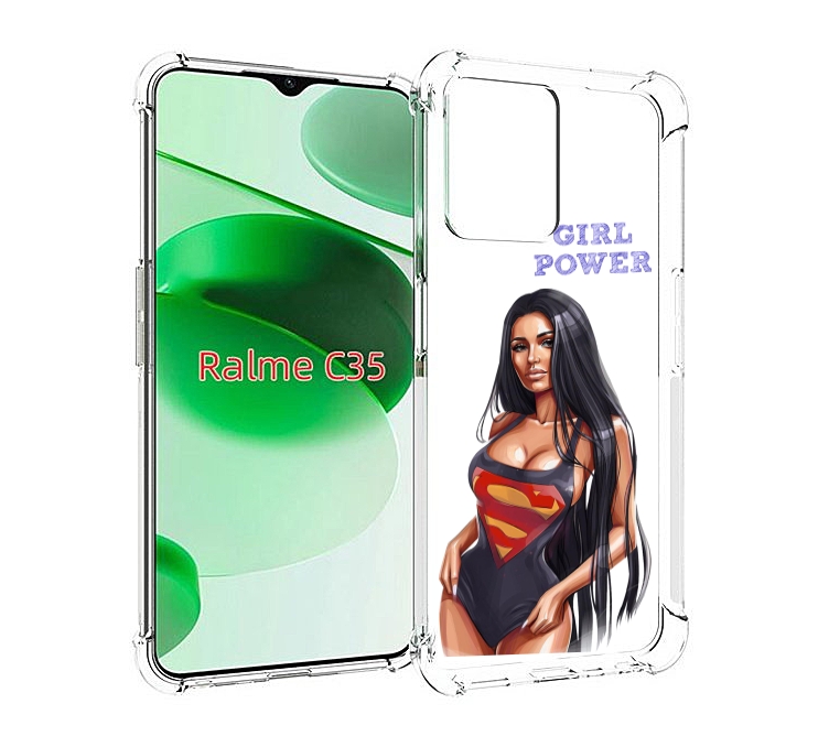 

Чехол MyPads Девушка-супермен женский для Realme C35 / Narzo 50A Prime, Прозрачный, Tocco