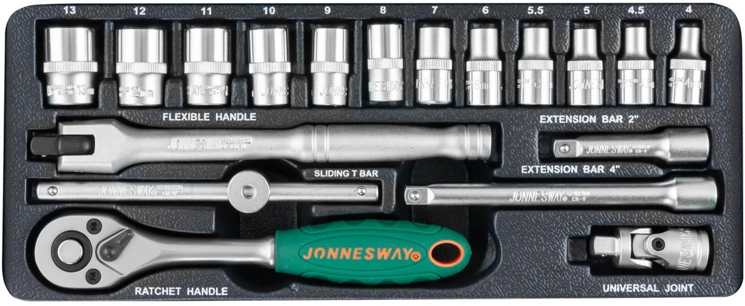 

JONNESWAY S04H2118S Набор головок торцевых 1/4"DR, 4-13 мм, 18 предметов