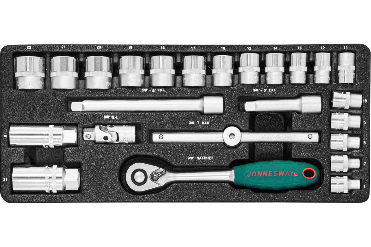 

JONNESWAY S04H3125S Набор головок торцевых 3/8"DR, 6-22 мм, 25 предметов
