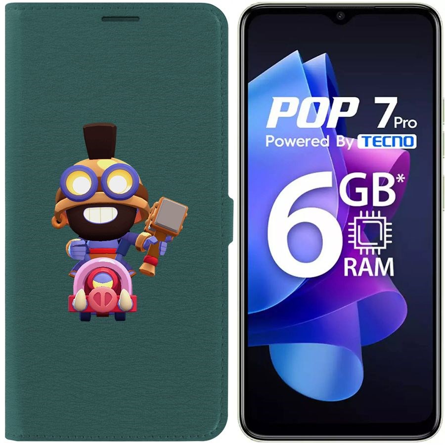 

Чехол-книжка Эко для Tecno POP 7 Brawl Stars-Карл Всадник на кабане
