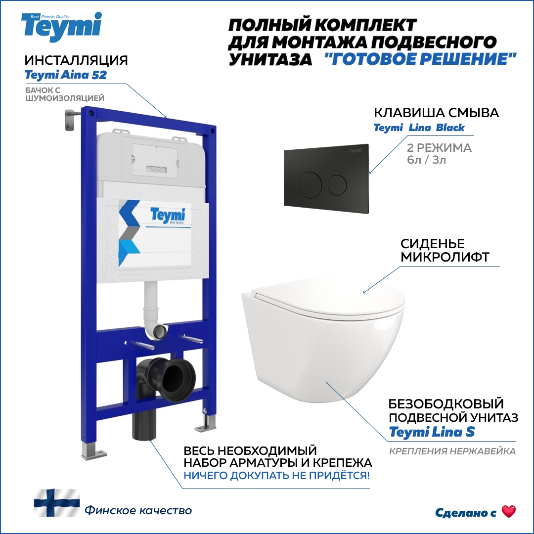 

Инсталляция с унитазом комплект 5 в 1 кнопка черная T70720